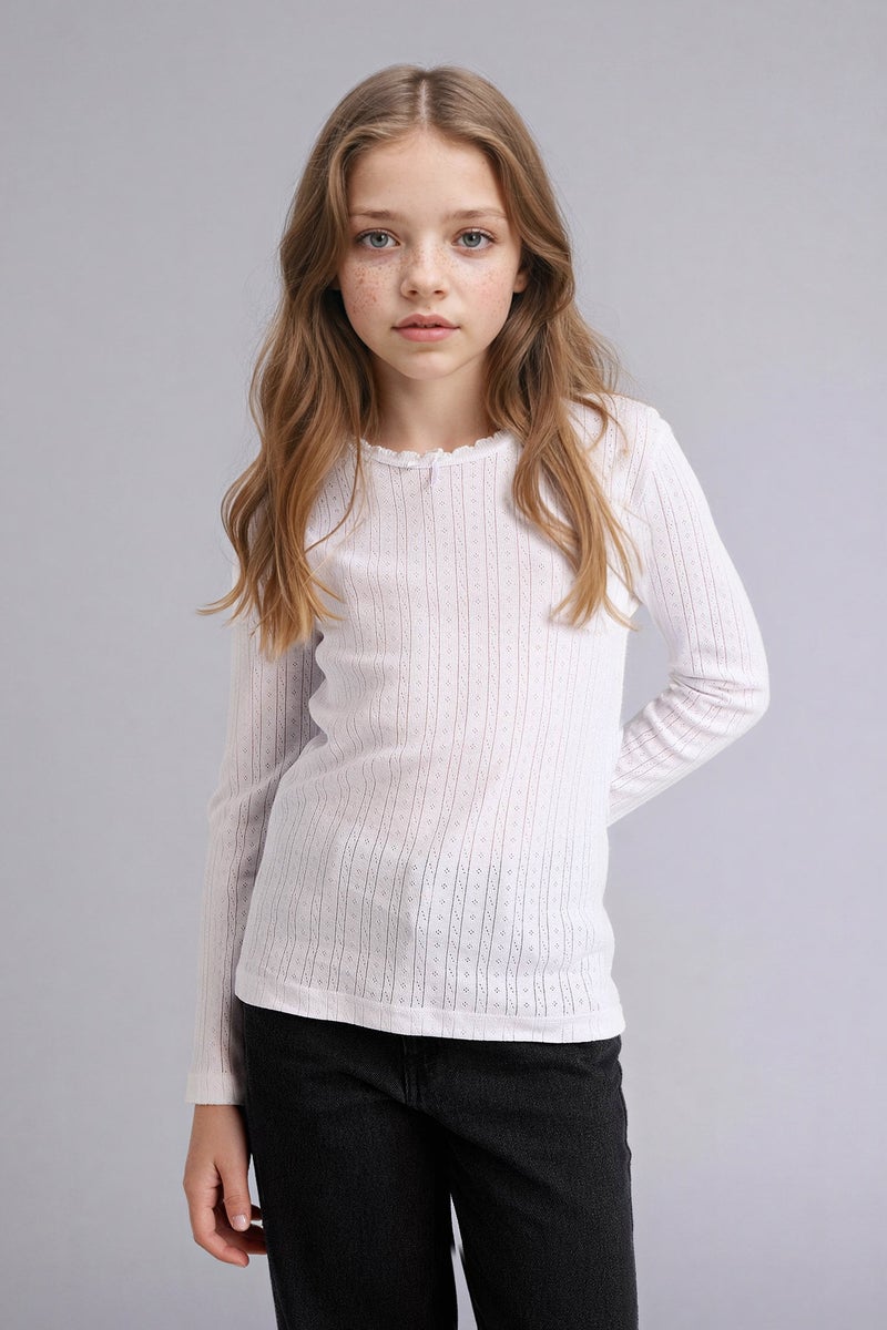 DeFacto White Girl Girl Cotton Crew Neck Top Casual - Image 3